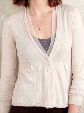 Angel of the North Anthropologie Beige Cardigan Sheer Peplum Button Front Small